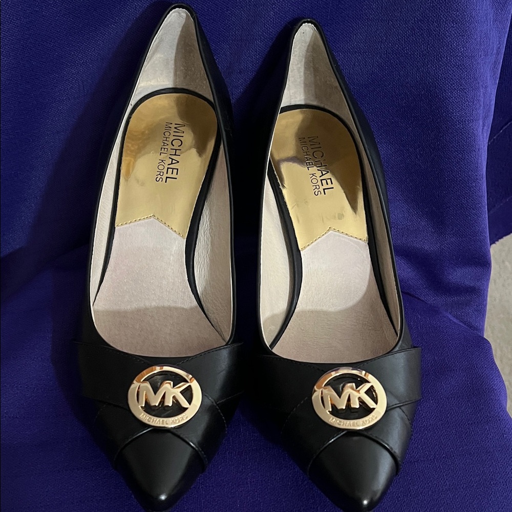 Michael Kors Black Heels with Gold Logo